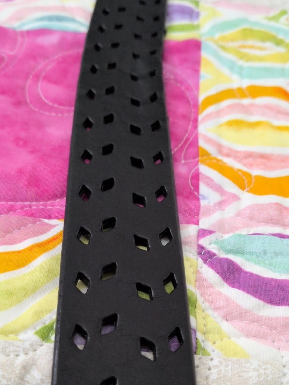 Black Perforated Leather Belt Antique Brass Buckle Minimalist Boho - Picture 5 of 6